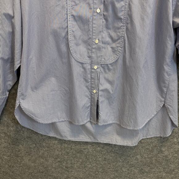 J Crew Shirt Women Size 14 Blue Cotton Thomas Mason Pin Stripe Tuxedo Bib Button - Picture 3 of 12